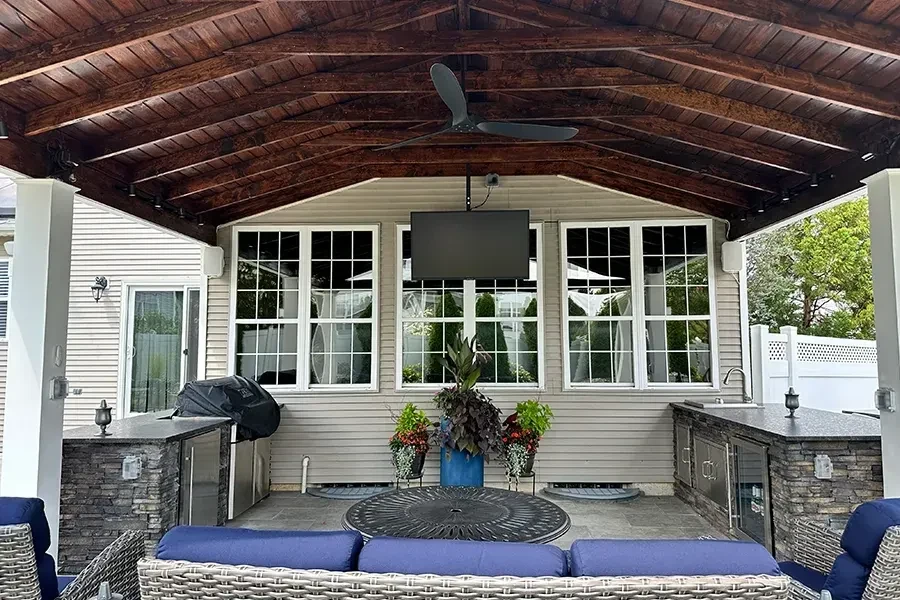 Outdoor kitchen under a timber pavilion
