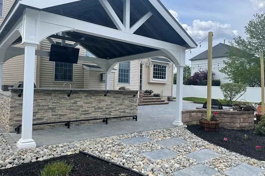 Paved approach to an outdoor pavilion